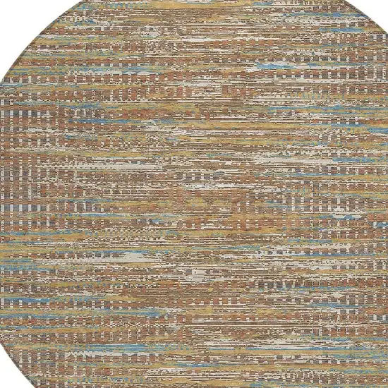 8' Orange And Taupe Round Abstract Washable Indoor Outdoor Area Rug Photo 2