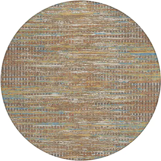 8' Orange And Taupe Round Abstract Washable Indoor Outdoor Area Rug Photo 1