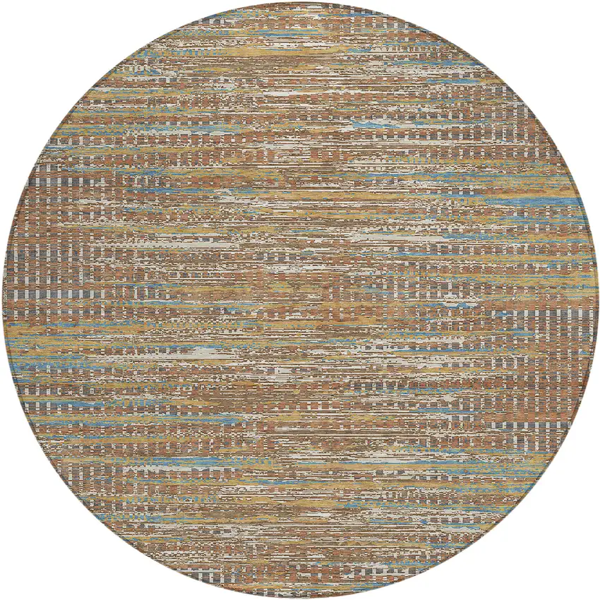 8' Orange And Taupe Round Abstract Washable Indoor Outdoor Area Rug Photo 1