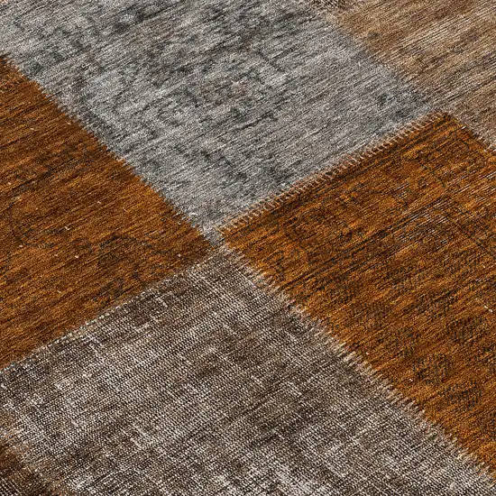8' Orange And Taupe Round Patchwork Washable Indoor Outdoor Area Rug Photo 9