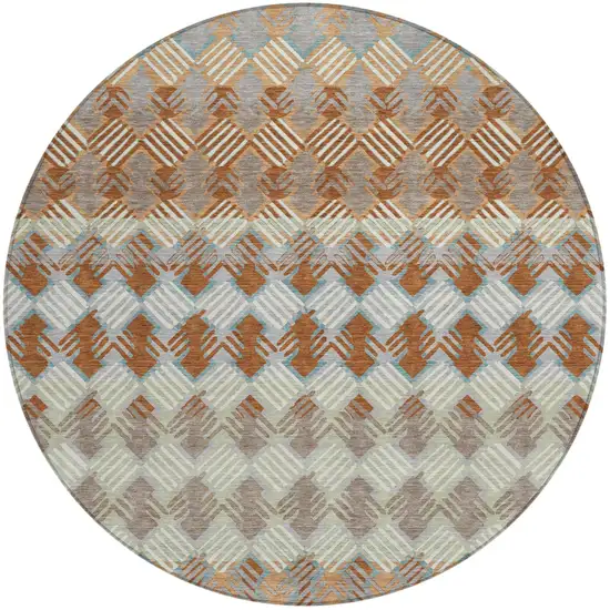 8' Orange And Taupe Round Striped Washable Indoor Outdoor Area Rug Photo 2