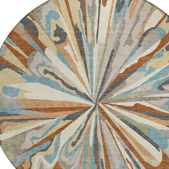 8' Orange And Teal Blue Round Abstract Washable Indoor Outdoor Area Rug Photo 6