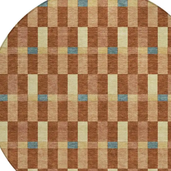 8' Orange And Teal Blue Round Geometric Washable Indoor Outdoor Area Rug Photo 3