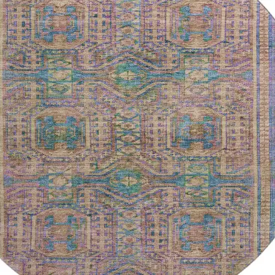 8' Orange And Teal Geometric Washable Round Rug With UV Protection Photo 3