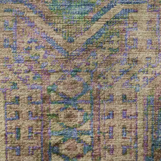 8' Orange And Teal Geometric Washable Round Rug With UV Protection Photo 9