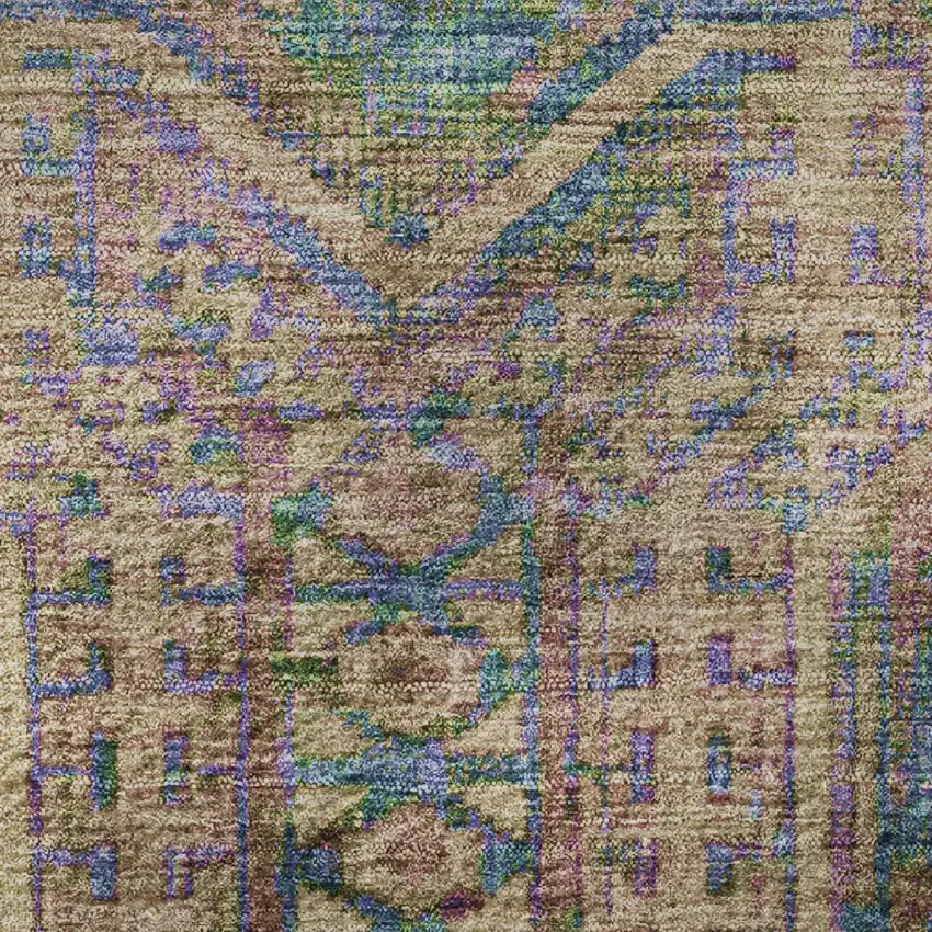 8' Orange And Teal Geometric Washable Round Rug With UV Protection Photo 9