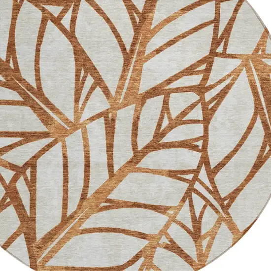 8' Orange Beige And Copper Round Floral Washable Indoor Outdoor Area Rug Photo 4