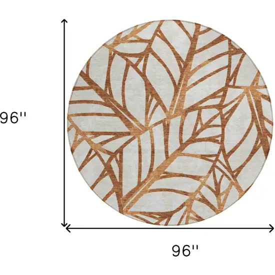 8' Orange Beige And Copper Round Floral Washable Indoor Outdoor Area Rug Photo 3