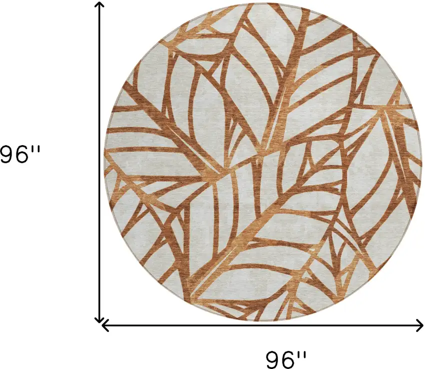 8' Orange Beige And Copper Round Floral Washable Indoor Outdoor Area Rug Photo 3