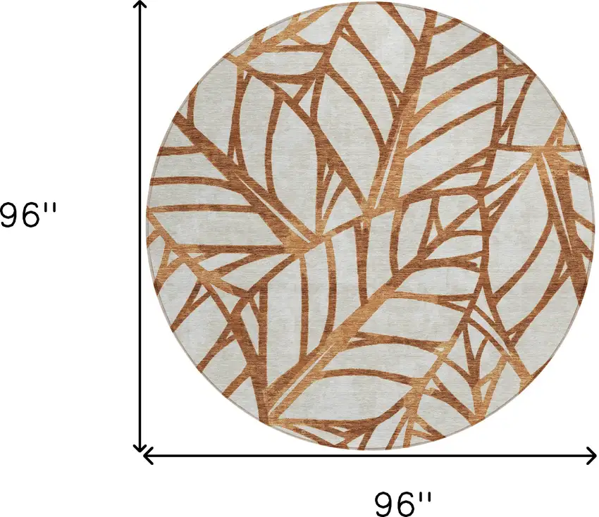 8' Orange Beige And Copper Round Floral Washable Indoor Outdoor Area Rug Photo 3