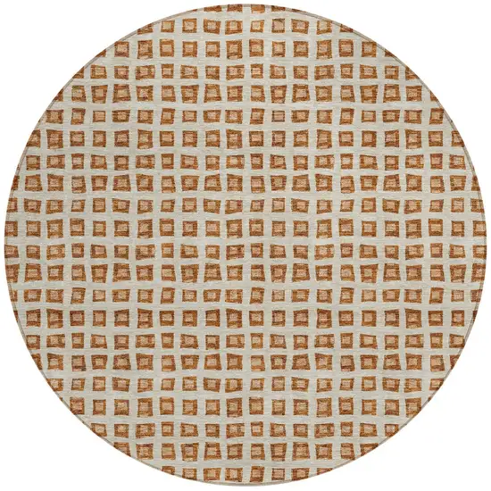 8' Orange Beige And Copper Round Geometric Washable Indoor Outdoor Area Rug Photo 5
