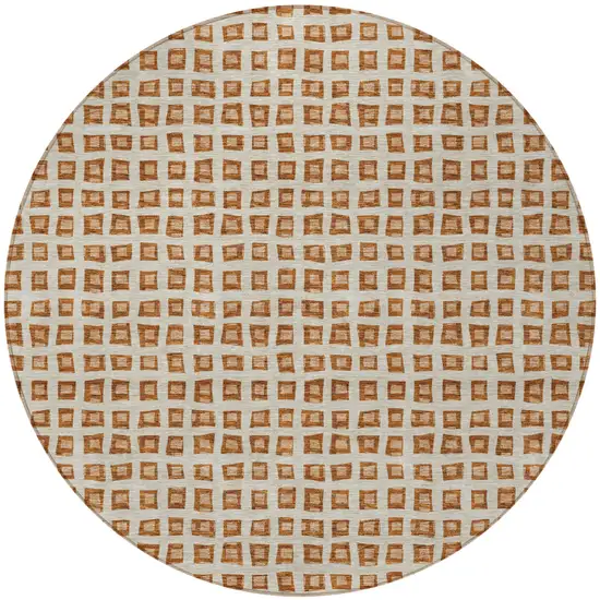 8' Orange Beige And Copper Round Geometric Washable Indoor Outdoor Area Rug Photo 7