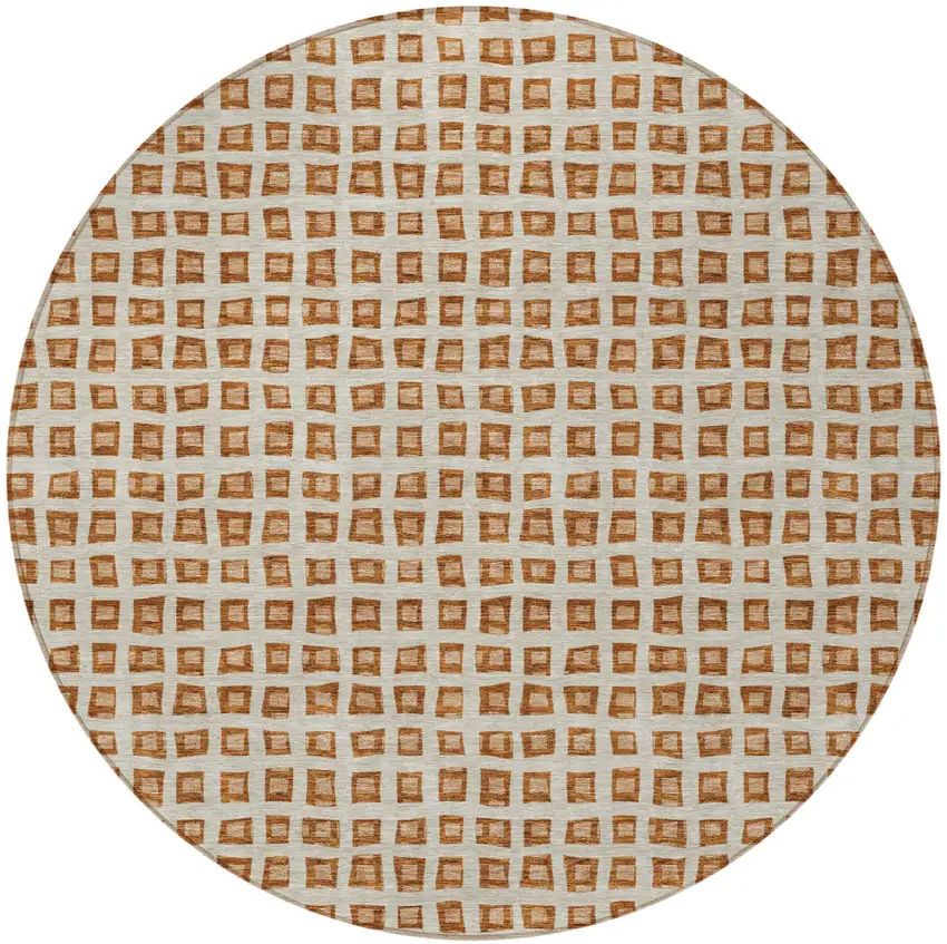 8' Orange Beige And Copper Round Geometric Washable Indoor Outdoor Area Rug Photo 7