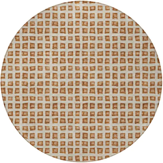 8' Orange Beige And Copper Round Geometric Washable Indoor Outdoor Area Rug Photo 7