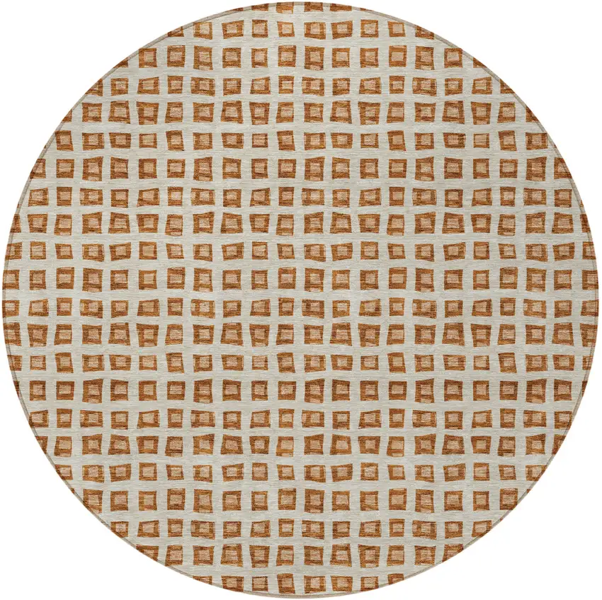 8' Orange Beige And Copper Round Geometric Washable Indoor Outdoor Area Rug Photo 7