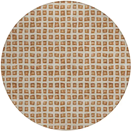 8' Orange Beige And Copper Round Geometric Washable Indoor Outdoor Area Rug Photo 1