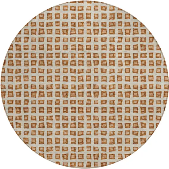 8' Orange Beige And Copper Round Geometric Washable Indoor Outdoor Area Rug Photo 1