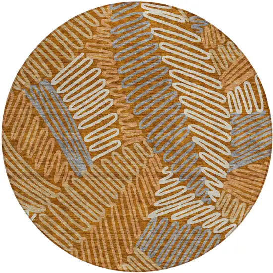 8' Orange Beige And Gray Round Floral Washable Indoor Outdoor Area Rug Photo 2