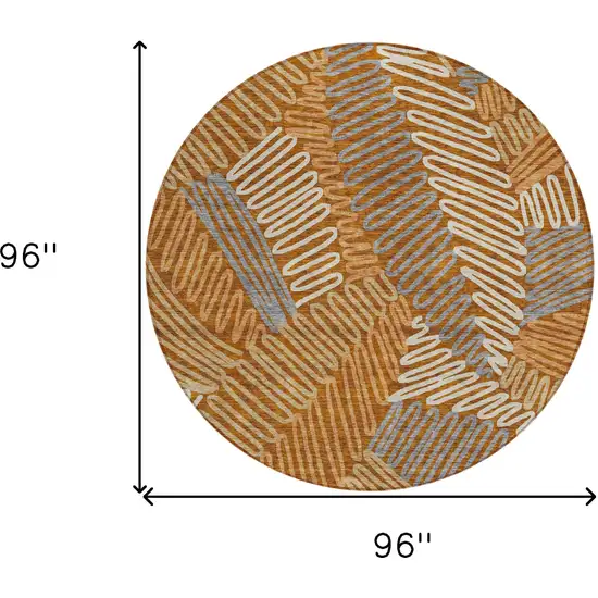 8' Orange Beige And Gray Round Floral Washable Indoor Outdoor Area Rug Photo 3