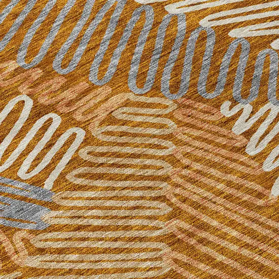 8' Orange Beige And Gray Round Floral Washable Indoor Outdoor Area Rug Photo 4
