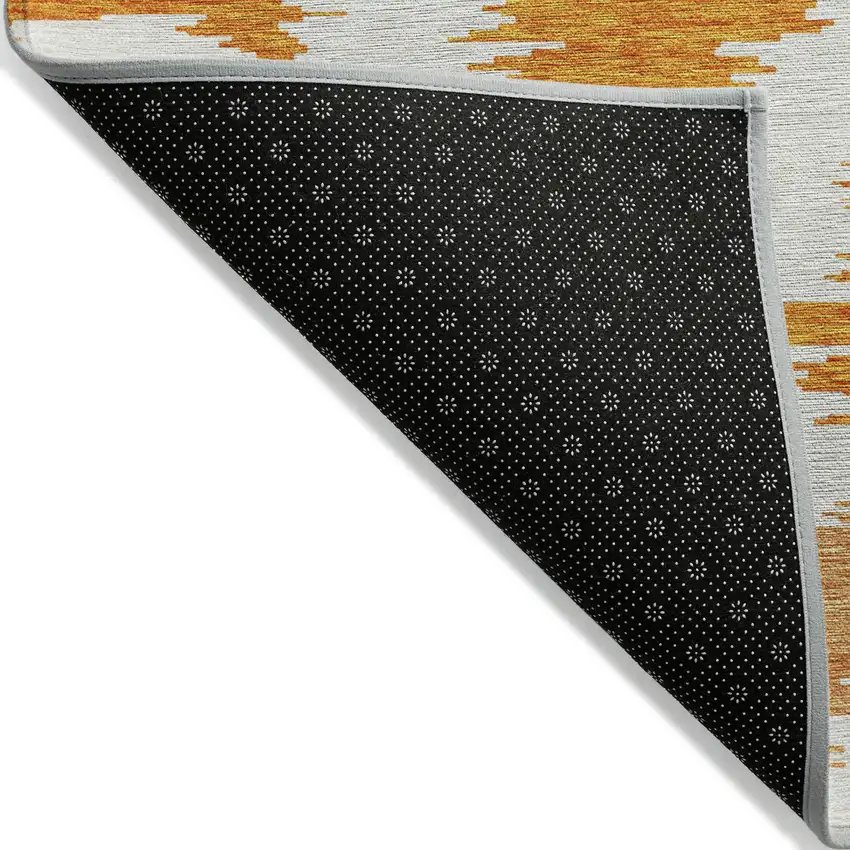 8' Orange Beige And Ivory Round Abstract Washable Indoor Outdoor Area Rug Photo 2