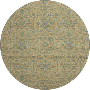 Photo of 8' Orange Blue And Green Oriental Washable Round Rug With UV Protection