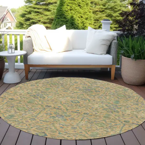 8' Orange Blue And Green Round Floral Washable Indoor Outdoor Area Rug Photo 6