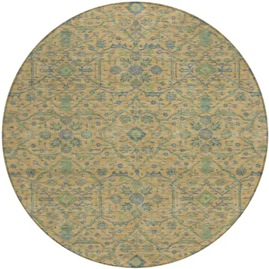 8' Orange Blue And Green Round Floral Washable Indoor Outdoor Area Rug Photo 2