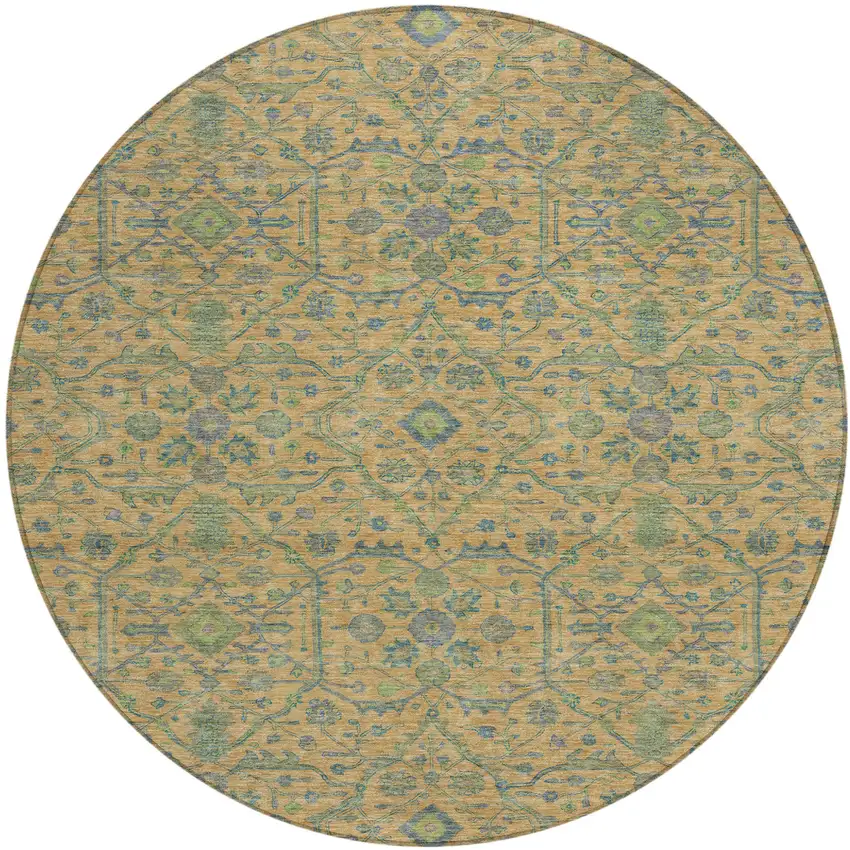 8' Orange Blue And Green Round Floral Washable Indoor Outdoor Area Rug Photo 2