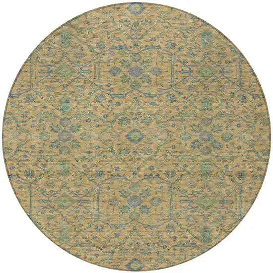 8' Orange Blue And Green Round Floral Washable Indoor Outdoor Area Rug Photo 5