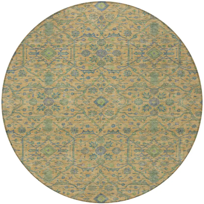 8' Orange Blue And Green Round Floral Washable Indoor Outdoor Area Rug Photo 5