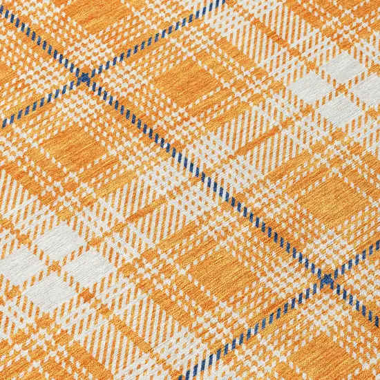8' Orange Blue And Ivory Round Plaid Washable Indoor Outdoor Area Rug Photo 6