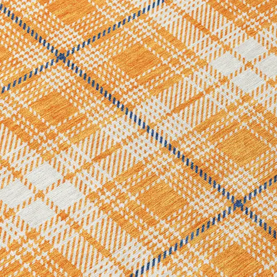 8' Orange Blue And Ivory Round Plaid Washable Indoor Outdoor Area Rug Photo 8