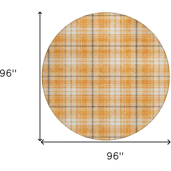 8' Orange Blue And Ivory Round Plaid Washable Indoor Outdoor Area Rug Photo 5