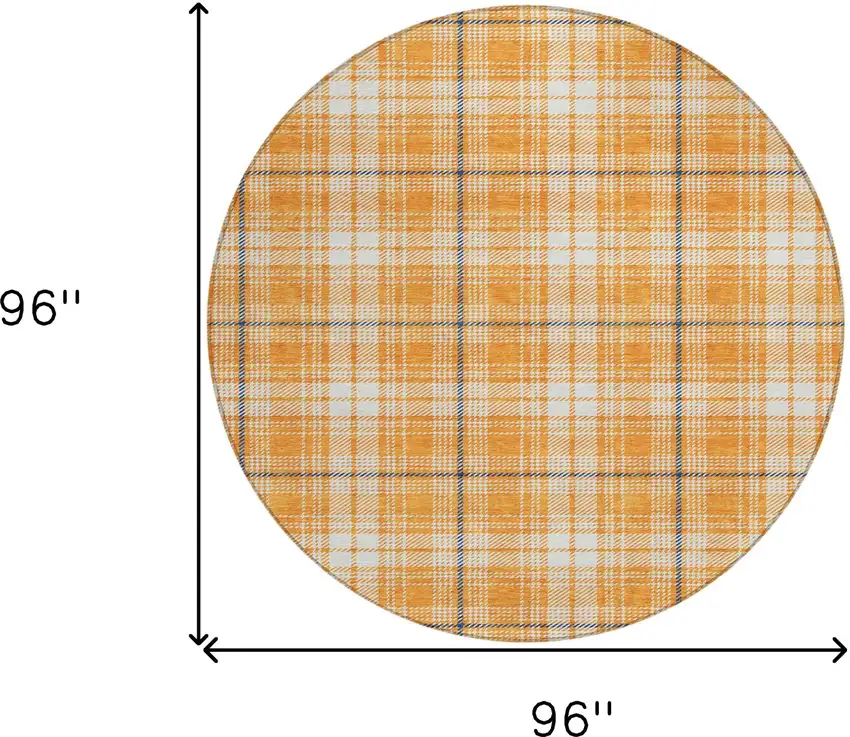 8' Orange Blue And Ivory Round Plaid Washable Indoor Outdoor Area Rug Photo 5