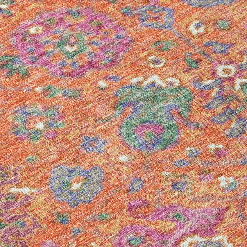 8' Orange Blue And Pink Round Floral Washable Indoor Outdoor Area Rug Photo 8