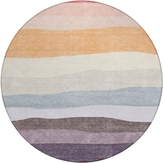 8' Orange Blush And Lavender Round Striped Washable Indoor Outdoor Area Rug Photo 1