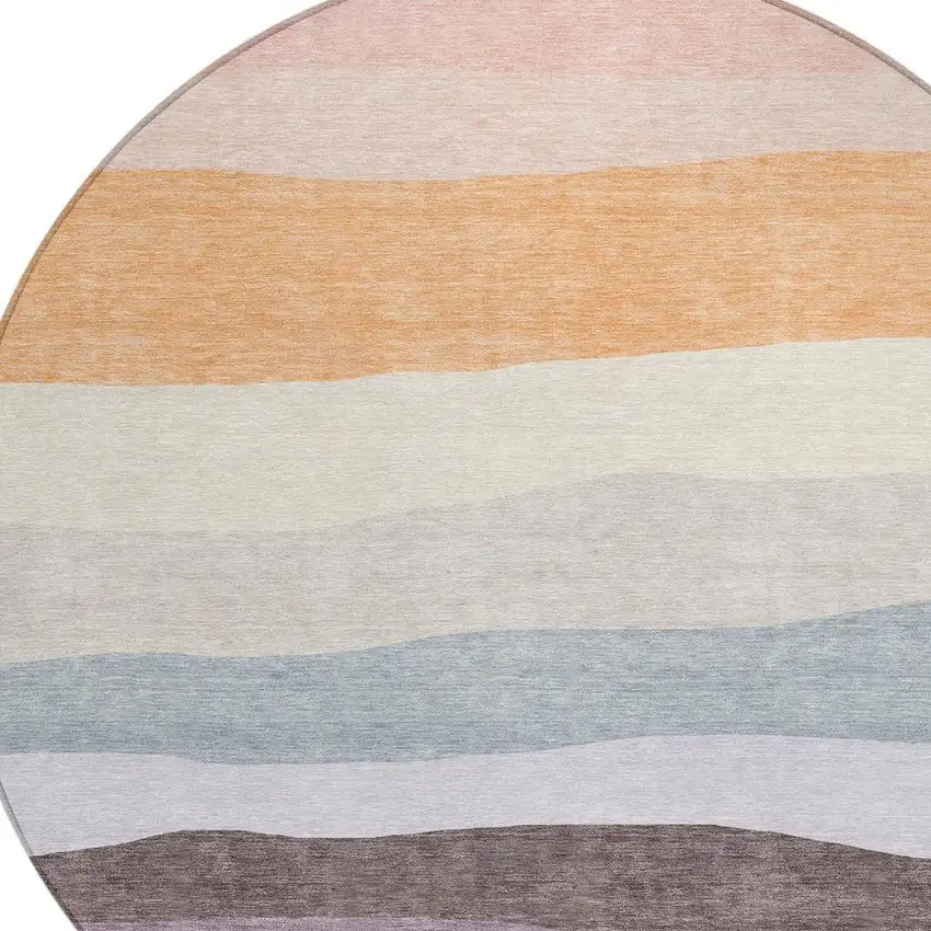 8' Orange Blush And Lavender Round Striped Washable Indoor Outdoor Area Rug Photo 9