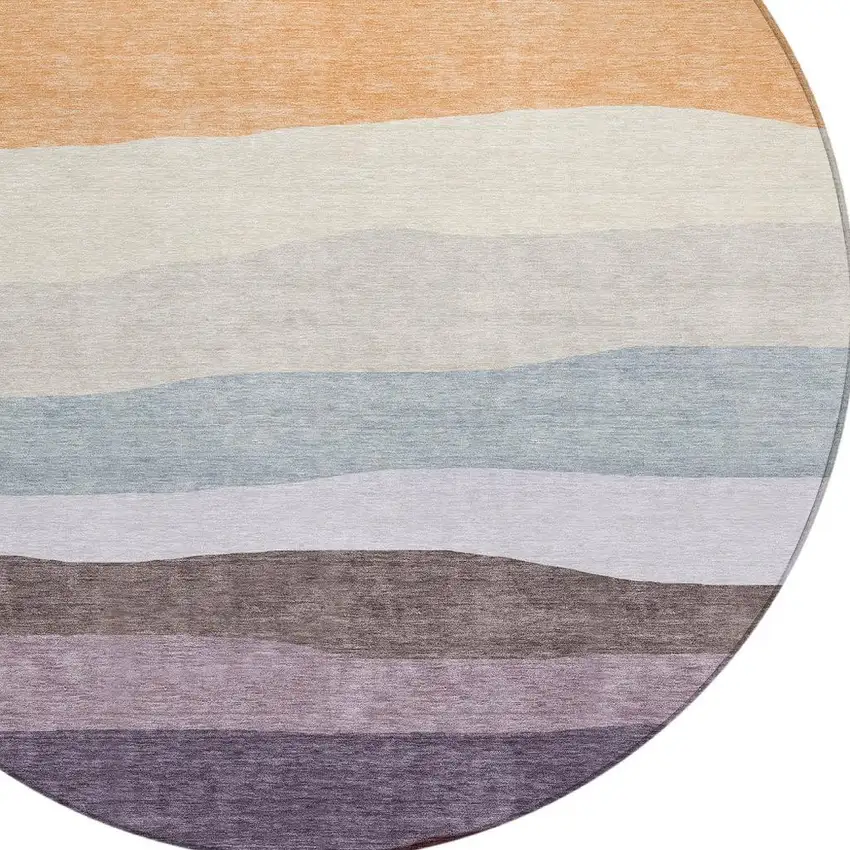 8' Orange Blush And Lavender Round Striped Washable Indoor Outdoor Area Rug Photo 4