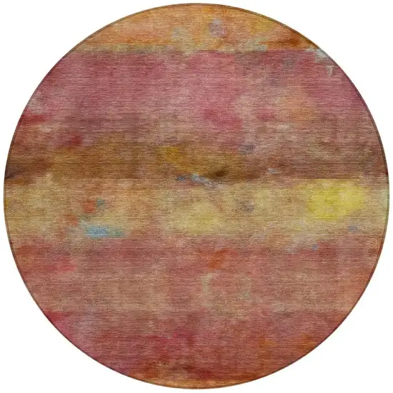 8' Orange Blush And Yellow Round Abstract Washable Indoor Outdoor Area Rug Photo 4