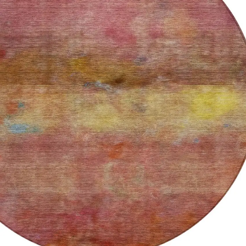 8' Orange Blush And Yellow Round Abstract Washable Indoor Outdoor Area Rug Photo 6