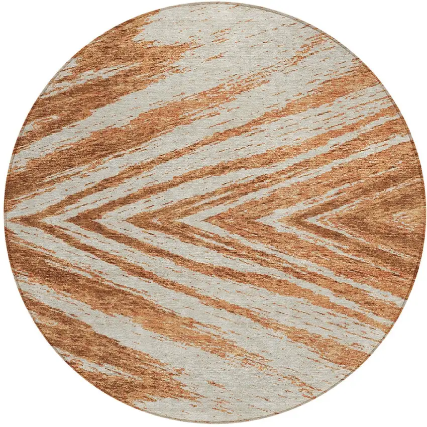 8' Orange Brown And Beige Round Abstract Washable Indoor Outdoor Area Rug Photo 5