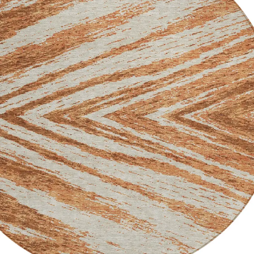 8' Orange Brown And Beige Round Abstract Washable Indoor Outdoor Area Rug Photo 4
