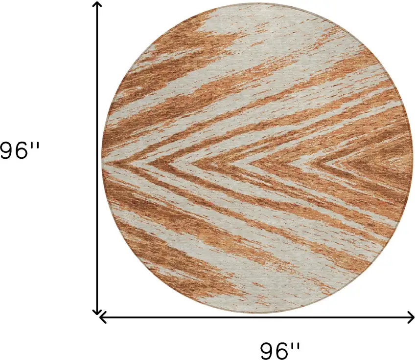 8' Orange Brown And Beige Round Abstract Washable Indoor Outdoor Area Rug Photo 3
