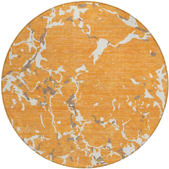 8' Orange Brown And Ivory Round Striped Washable Indoor Outdoor Area Rug Photo 2