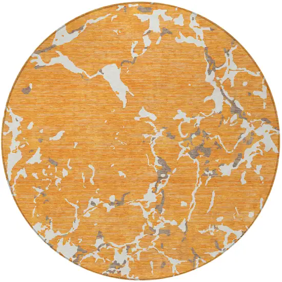 8' Orange Brown And Ivory Round Striped Washable Indoor Outdoor Area Rug Photo 7