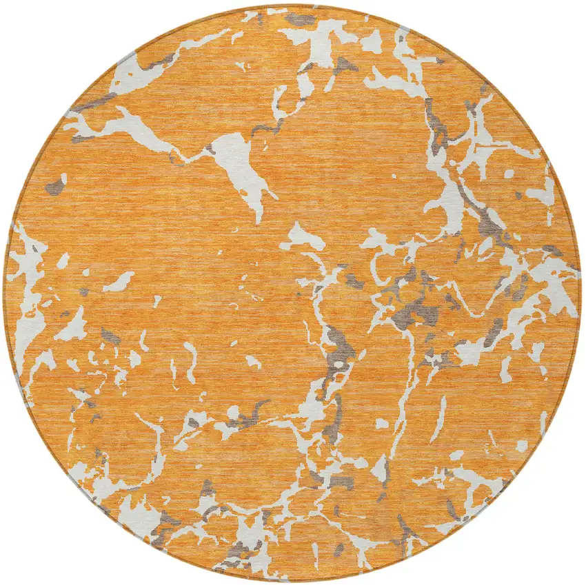 8' Orange Brown And Ivory Round Striped Washable Indoor Outdoor Area Rug Photo 7