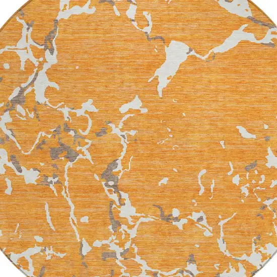 8' Orange Brown And Ivory Round Striped Washable Indoor Outdoor Area Rug Photo 6