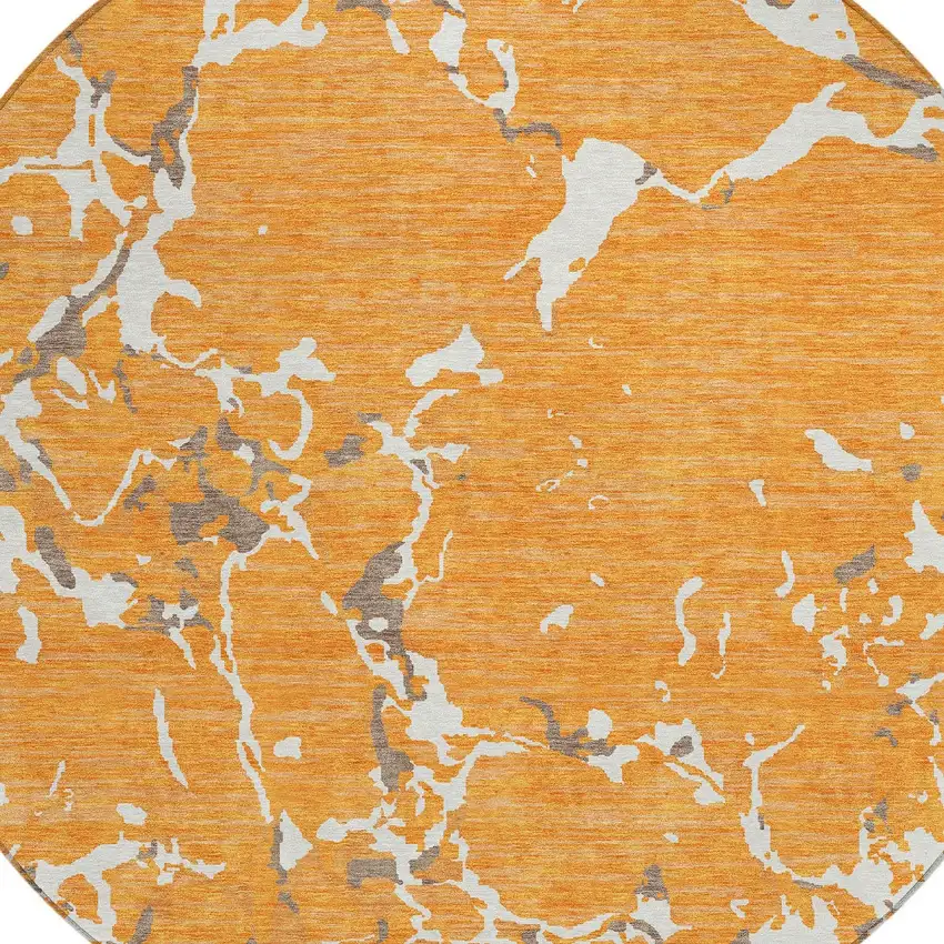 8' Orange Brown And Ivory Round Striped Washable Indoor Outdoor Area Rug Photo 6