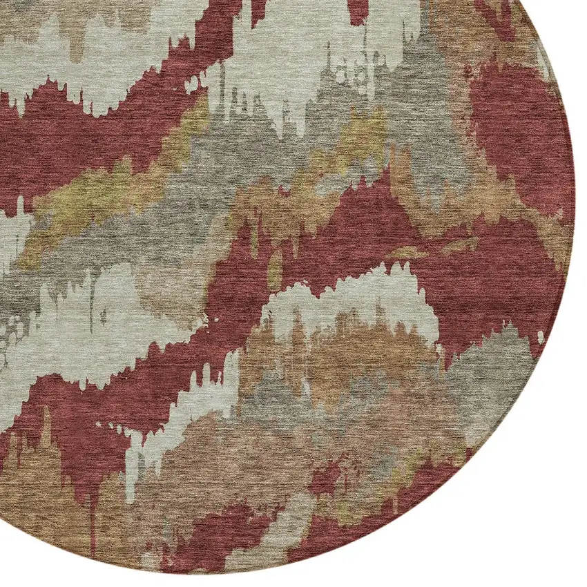 8' Orange Copper And Beige Round Abstract Washable Indoor Outdoor Area Rug Photo 4